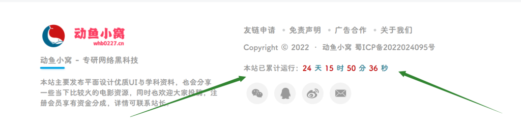 给网站底部footer添加建站时长-动鱼小窝